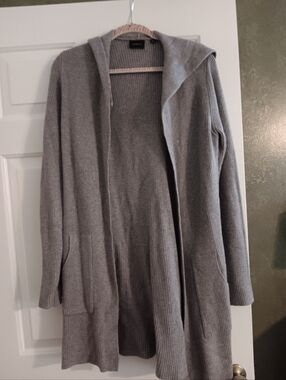 Cyrus Light Gray Hooded Open-Front Ribbed Cardigan Knit- Wor Once